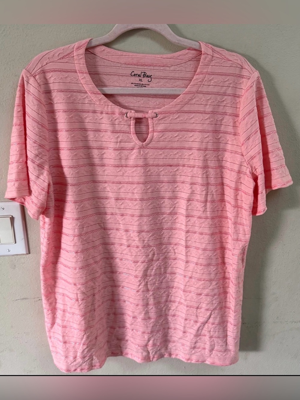 Coral Bay Light Pink Short-Sleeve Textured Keyhole Top